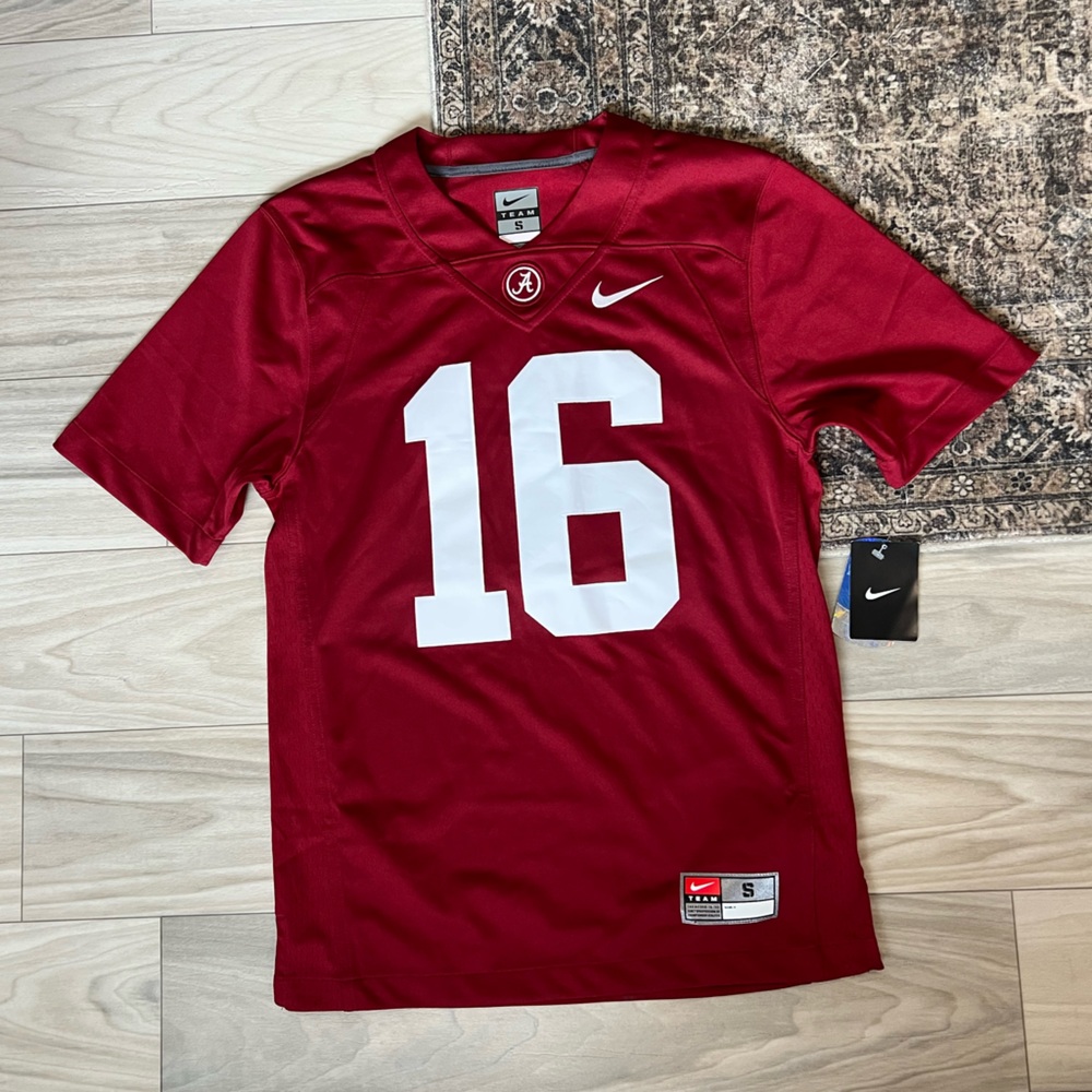 Nike Men's Alabama Red Football Jersey with White Number 16